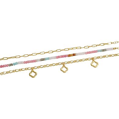 Emberly Gold Tone 3-Piece Clover Bead Anklet Set