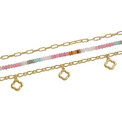 Emberly Gold Tone 3-Piece Clover Bead Anklet Set