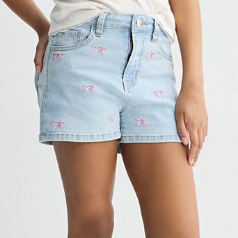 Girls 7-16 Gogo Star High-Rise Embroidered Bow Denim Shorts