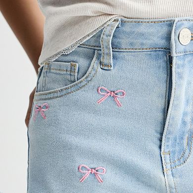 Girls 7-16 Gogo Star High-Rise Embroidered Bow Denim Shorts