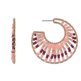 Emberly Gold Tone Gypsy Hoop Earrings with Seedbeads