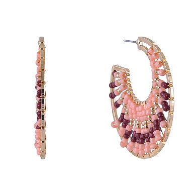 Emberly Gold Tone Gypsy Hoop Earrings with Seedbeads