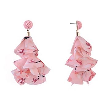 Emberly Floral Fabric Petal Linear Drop Earrings with Beaded Post Top