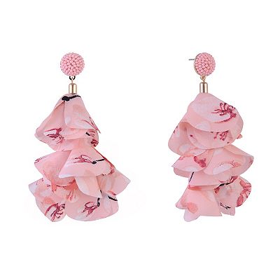 Emberly Floral Fabric Petal Linear Drop Earrings with Beaded Post Top