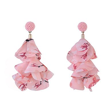 Emberly Floral Fabric Petal Linear Drop Earrings with Beaded Post Top