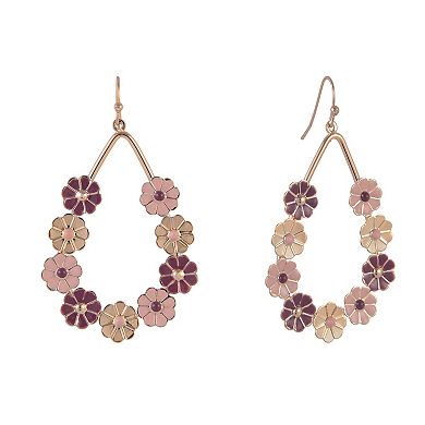 Emberly Gold Tone Teardrop Earrings with Enamel Flowers