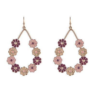 Emberly Gold Tone Teardrop Earrings with Enamel Flowers