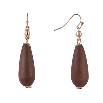 Emberly Gold Tone Wood Bead Drop Earrings