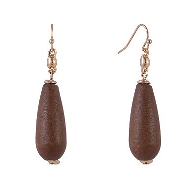 Emberly Gold Tone Wood Bead Drop Earrings