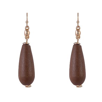 Emberly Gold Tone Wood Bead Drop Earrings