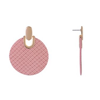 Emberly Gold Tone Textured Faux Leather Disc Drop Earrings