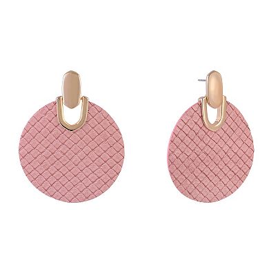Emberly Gold Tone Textured Faux Leather Disc Drop Earrings