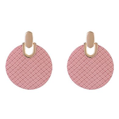 Emberly Gold Tone Textured Faux Leather Disc Drop Earrings