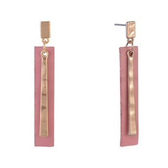 Emberly Gold Tone Faux Leather Linear Dangle Earrings