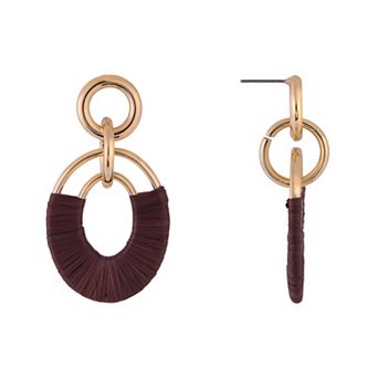 Emberly Gold Tone Rope Wrapped Oval Drop Earrings