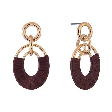 Emberly Gold Tone Rope Wrapped Oval Drop Earrings