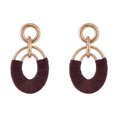 Emberly Gold Tone Rope Wrapped Oval Drop Earrings