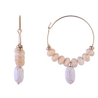 Emberly Gold Tone Hoop Earrings with Ivory Beads