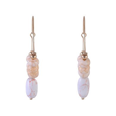 Emberly Gold Tone Hoop Earrings with Ivory Beads