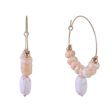 Emberly Gold Tone Hoop Earrings with Ivory Beads