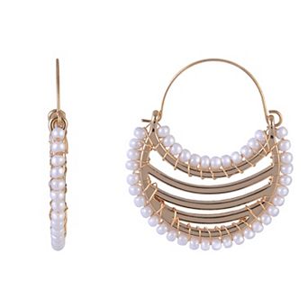 Emberly Gold Tone Hoop Earrings with Faux Pearls