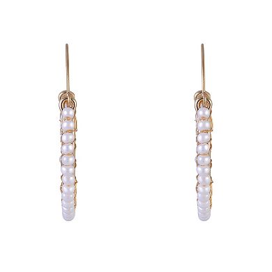 Emberly Gold Tone Hoop Earrings with Faux Pearls