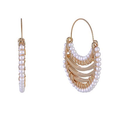 Emberly Gold Tone Hoop Earrings with Faux Pearls