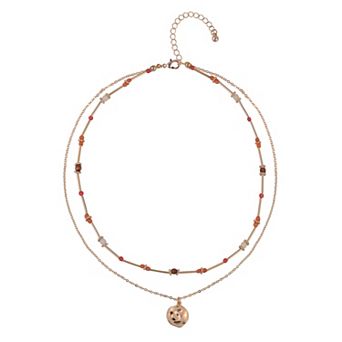 Emberly Gold Tone Beaded Layered Necklace with Hammered Pendant