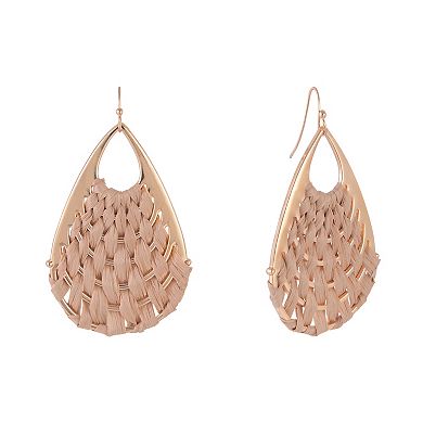 Emberly Gold Tone Raffia Woven Teardrop Earrings