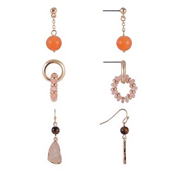 Emberly 3-Pair Gold Tone Earring Set with Beads