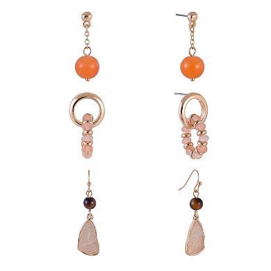 Emberly 3-Pair Gold Tone Earring Set with Beads