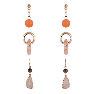 Emberly 3-Pair Gold Tone Earring Set with Beads