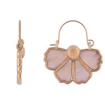 Emberly Gold Tone White Shell Paper Flower Drop Earrings
