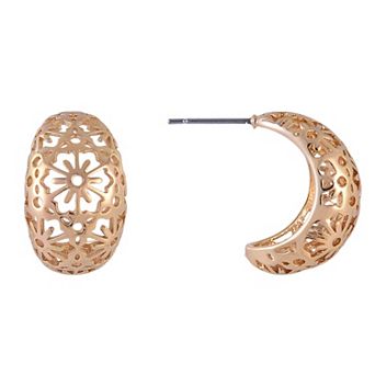 Emberly Gold Tone Filigree Post Hoop Earrings