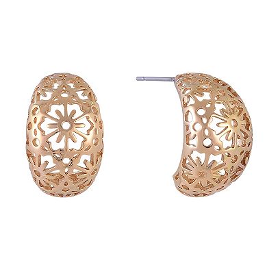 Emberly Gold Tone Filigree Post Hoop Earrings