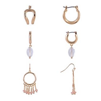 Emberly 3-Pair Gold Tone Earring Set with Simulated Stone Beads
