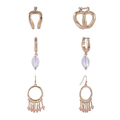 Emberly 3-Pair Gold Tone Earring Set with Simulated Stone Beads