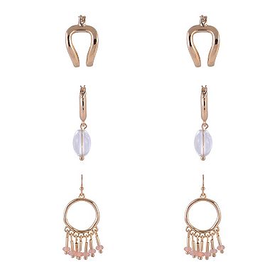 Emberly 3-Pair Gold Tone Earring Set with Simulated Stone Beads