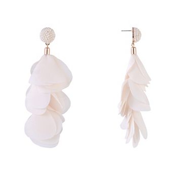 Emberly Gold Tone Petal Linear Earrings with Beaded Post Top