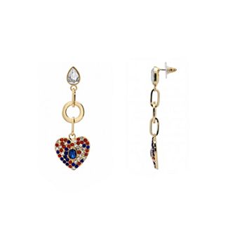 Emberly Gold Tone Pave Glass Stone Heart Drop Earrings