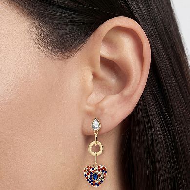 Emberly Gold Tone Pave Glass Stone Heart Drop Earrings