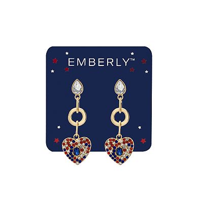 Emberly Gold Tone Pave Glass Stone Heart Drop Earrings