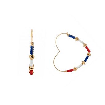 Emberly Gold Tone Multi Beads Heart Wire Hoop Earrings