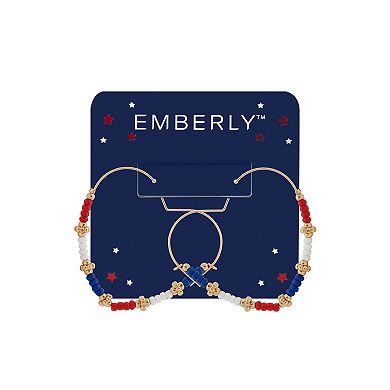 Emberly Gold Tone Multi Beads Heart Wire Hoop Earrings