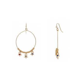 Emberly Gold Tone Beads Triple Glass Stone Star Drop Earrings