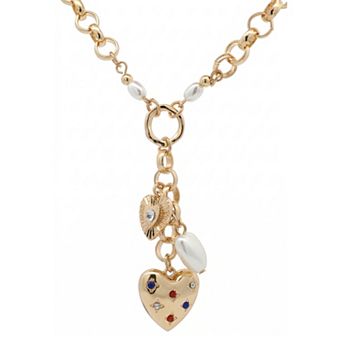 Emberly Gold Tone Glass Stone Simulated Pearl Multi Heart Necklace