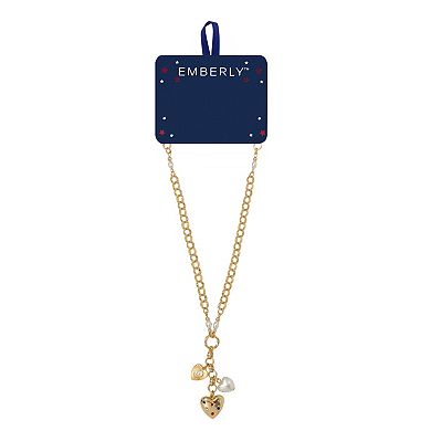 Emberly Gold Tone Glass Stone Simulated Pearl Multi Heart Necklace