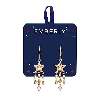 Emberly Gold Tone Glass Stone Star Drop Earrings
