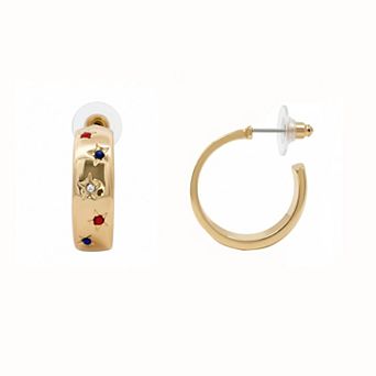 Emberly Gold Tone Multi Stars Glass Stone C Hoop Earrings