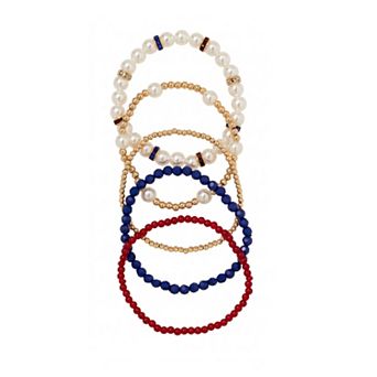 Emberly Gold Tone Simulated Pearl, Blue, And Red Beads Bracelet Set